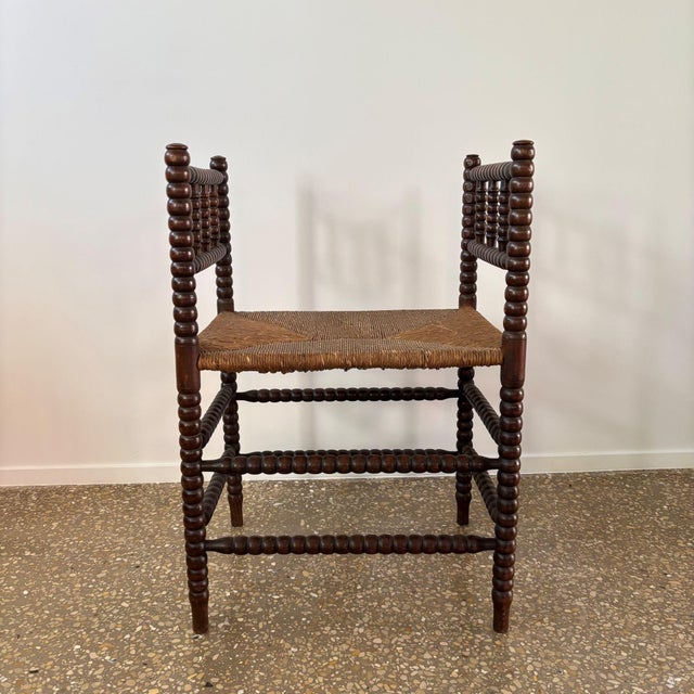 Small Vintage Bobbin Wooden Stool, 1930s For Sale - Image 6 of 9