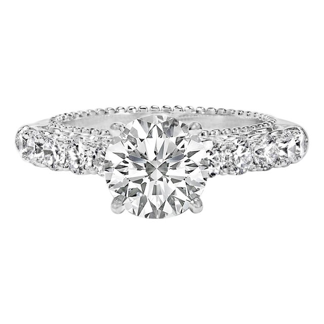 14K White Gold 3 1/5 Cttw Lab Grown Diamond Vintage Style Engagement Ring - Size 8 For Sale