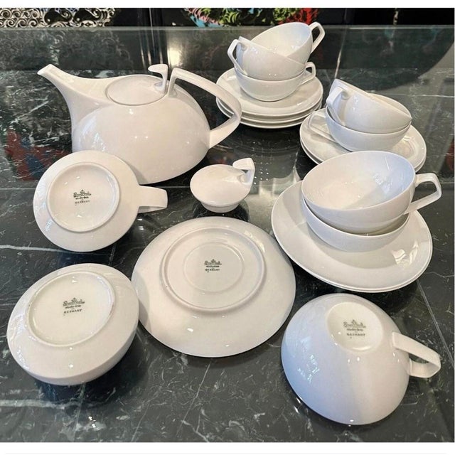 Vintage 1980s Rosenthal Tac Tea Set Walter Gropius Bauhaus White Porcelain Teapot Cups Saucers - 22 pcs For Sale - Image 9 of 10