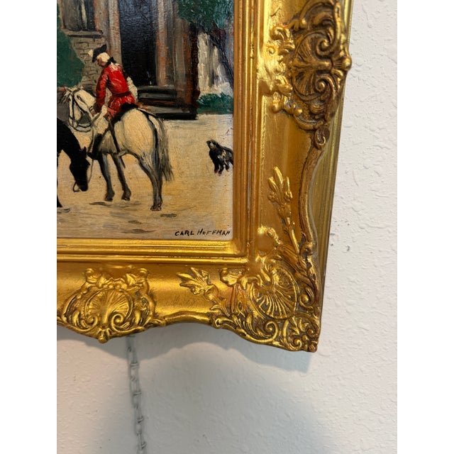 Paint Carl Hoffman Original Oil Painting Horse Rider Dog Vintage European Landscape For Sale - Image 7 of 11