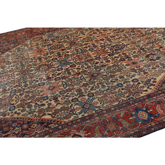 Vintage Bidjar Rug – 100% Wool Hand-Woven Persian Area Rug, Ivory Medallion For Sale In New York - Image 6 of 10