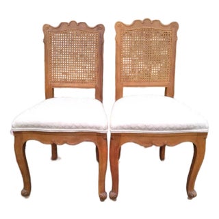 Pair Vintage Country French Provincial Cane Back Wood Side Chairs Cabriole Legs For Sale