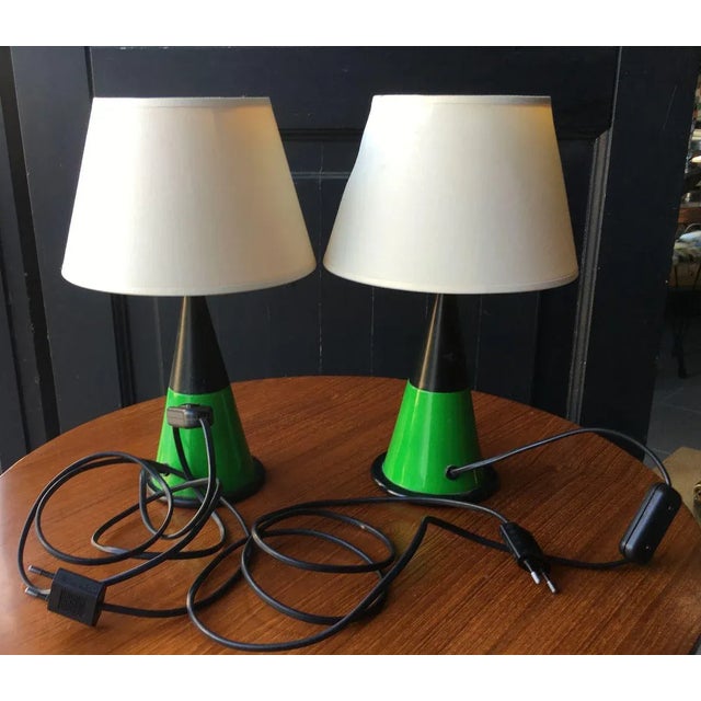 Metal Vintage Table Lamps with Green Conical Shapes from Zonca, Set of 2 For Sale - Image 7 of 8