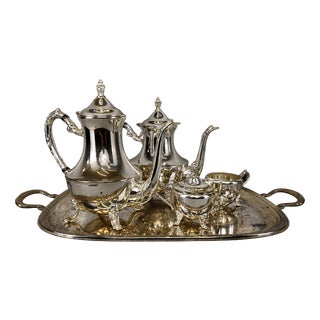 Vintage French Style Coffee Serving Tray with Pot, Set of 5 For Sale