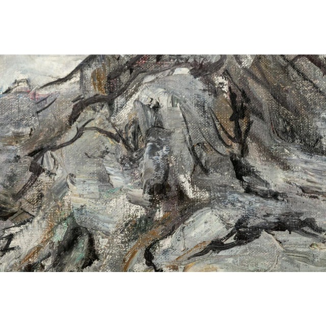 Cata Dujšin Ribar (Croatian, 1897-1994) "Mountains in Montenegro" oil on canvas depicting a post-impressionist mountain in...