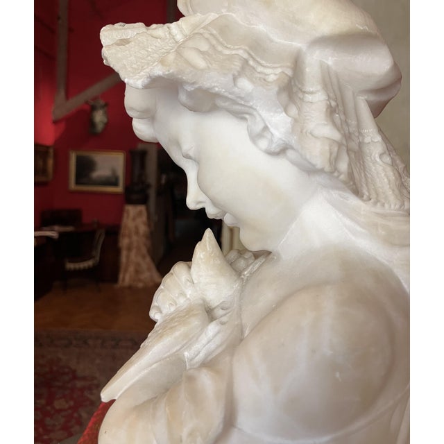 19th Century Italian Hand-Carved Alabaster Bust Sculpture of Young Girl For Sale - Image 6 of 12