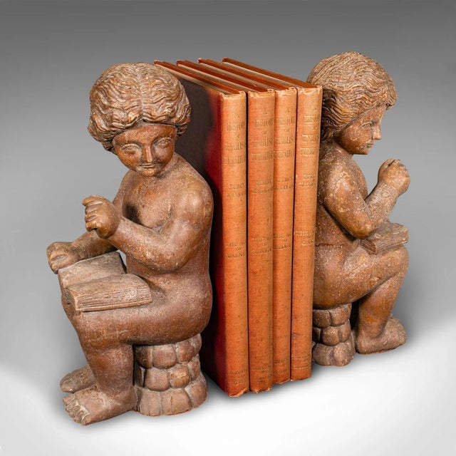 1900's Large Pair Antique Putti Bookends For Sale - Image 11 of 11