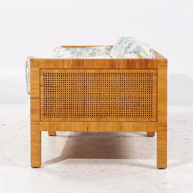 Mid 20th Century Billy Baldwin for Bielecky Brothers Mid Century Rattan, Cane and Brass Tuxedo Sofa For Sale - Image 5 of 9