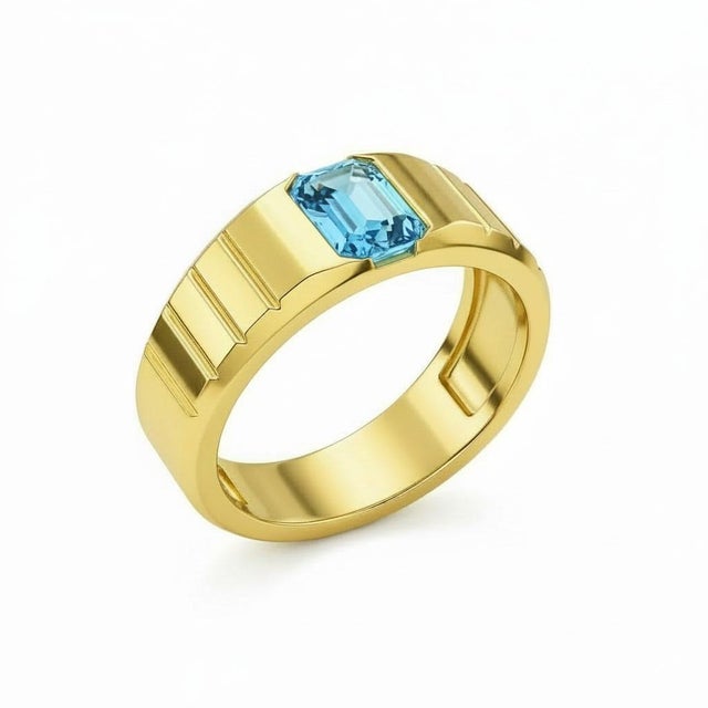 Silver, Gold Round Topaz Ring For Men's. Mens Solitaire Topaz Ring. Baguette Cut Topaz Ring. Metal: 925 silver plus 14k...