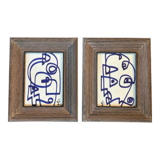 Two Contemporary Original Wayne Cunningham Abstract Marker Drawings - Set of Two For Sale
