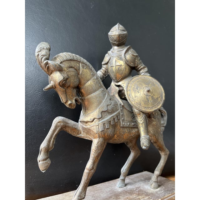 Vintage medieval knight on horseback sculpture “sec. Xv” decorative vintage sculpture depicting a medieval armored knight...