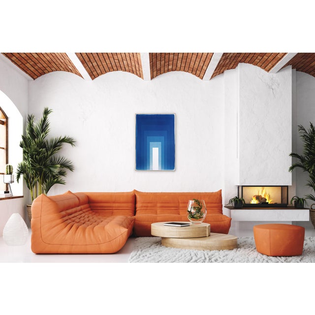 2025, Rectangular Porta, Geometric Architecture, Space Age Monotype Cyanotype on Watercolor Paper in Blue Tones by Kind of Cyan For Sale - Image 4 of 8