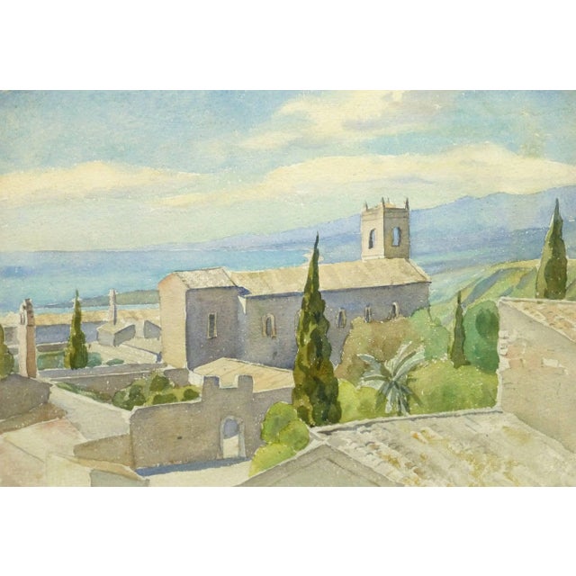1920s Vintage Italian Watercolor Landscape - Tuscan Coast For Sale - Image 5 of 5