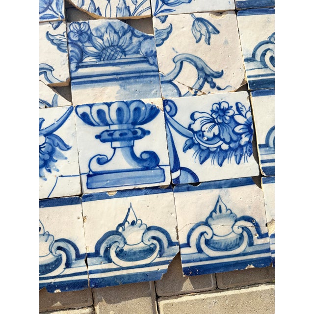 18th Century Antique 18th Century Portuguese Blue & White Flowerpiece on a Classical Stand Tile Mural For Sale - Image 5 of 16