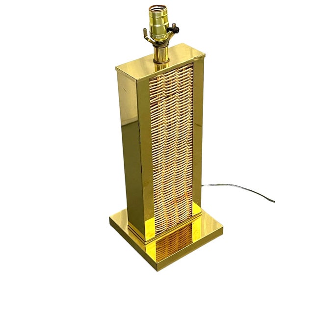 1970’s Crespi Style Brass and Wicker Lamp For Sale In Miami - Image 6 of 9