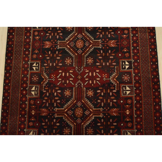 1990s Baloch Runner 3’5” X 8′ Black Wool Vintage Tribal Hand-Knotted Oriental Rug For Sale - Image 5 of 13