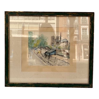 Timoteo Pérez Rubio, View of Notre Dame from Quai De La Tournelle, 1969, Watercolor on Paper For Sale