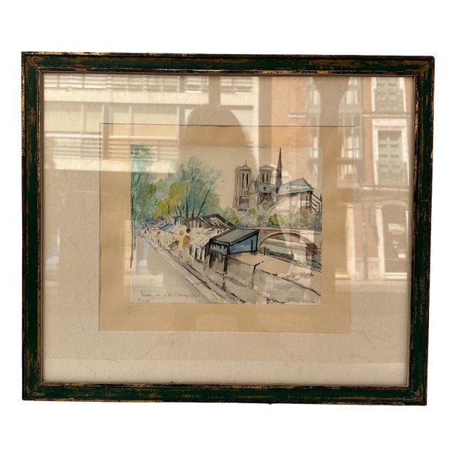 Timoteo Pérez Rubio, View of Notre Dame from Quai De La Tournelle, 1969, Watercolor on Paper For Sale