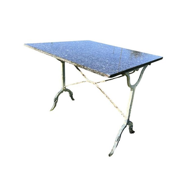 Blue French Marble Topped and Cast Iron Bistro Table For Sale - Image 8 of 8