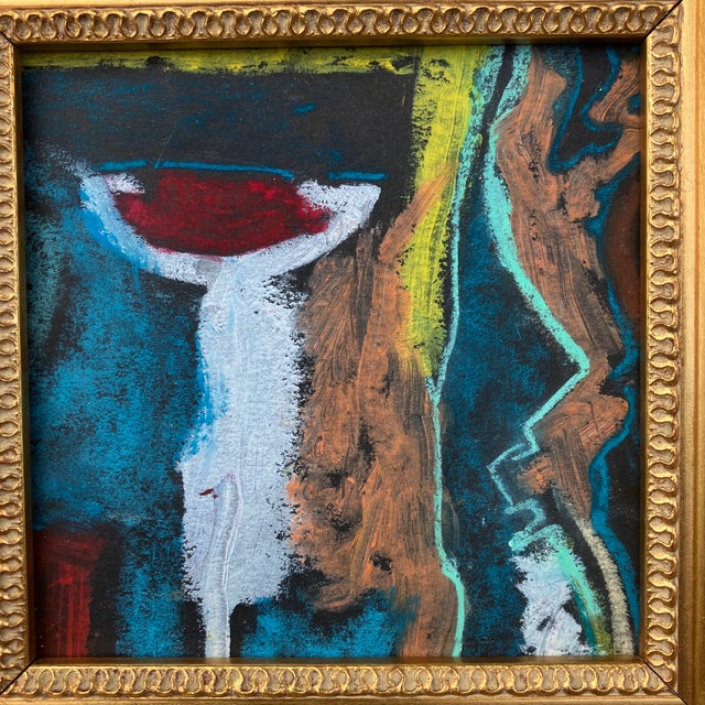 Original 5 x 5 painting on paper unsigned Overall size with frame is 7.25 x 7.25