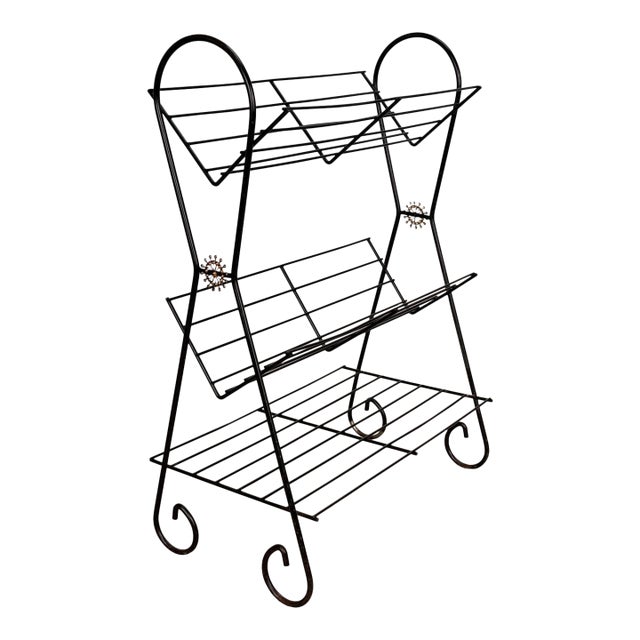 Mid-Century Atomic Sunburst Black Magazine Rack Vinyl Record Stand For Sale