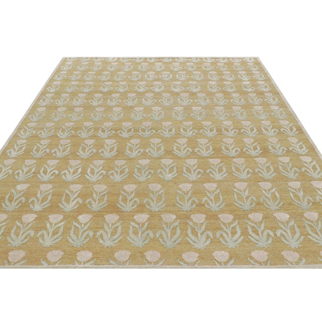 2010s Rug & Kilim’s Block Print Rug Design With Pink and Green Floral Patterns For Sale - Image 5 of 7