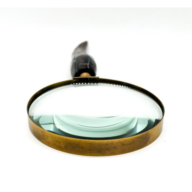 Metal Vintage Magnifying Glass With Hand-Carved Horn Handle | English Sporting Style Desk Accessory | Gentleman’s Library Decor For Sale - Image 7 of 9