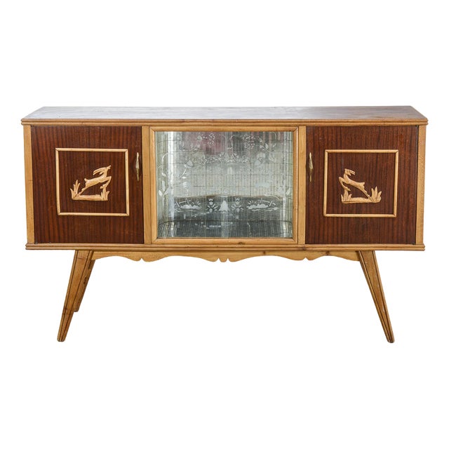 Two-Tone Bar Cabinet Sideboard with Carved Cevi, Italy, 1960s For Sale