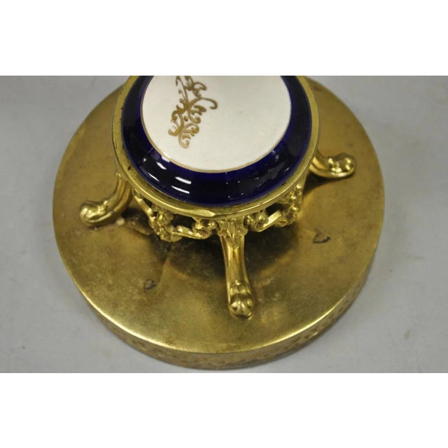 Blue Vintage French Victorian Style Hand Painted Cobalt Blue Decorative Porcelain Urn For Sale - Image 8 of 12