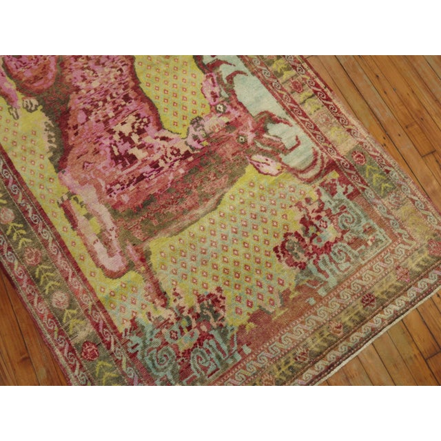 Folk Art Early 20th Century Jolly Deer Pictorial Karabagh Conversation Rug - 4'5" x 7'9" For Sale - Image 3 of 6