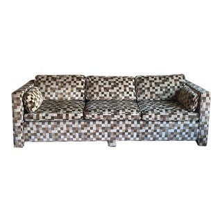 1970s Checkerboard Velvet Sofa For Sale