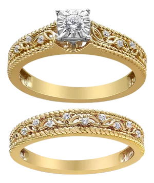 14K Yellow Gold Plated .925 Sterling Silver 1/5 Cttw Diamond Art Deco Style Engagement Ring Bridal Set (I-J Color, I3 Clarity) - Ring Size 7