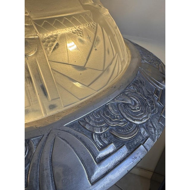 Art Deco A La Nuit Étoilée Ceiling Light in Pressed Molded Glass and Nickel-Plated Bronze by Müller Frères Lunéville, 1930 For Sale - Image 16 of 18