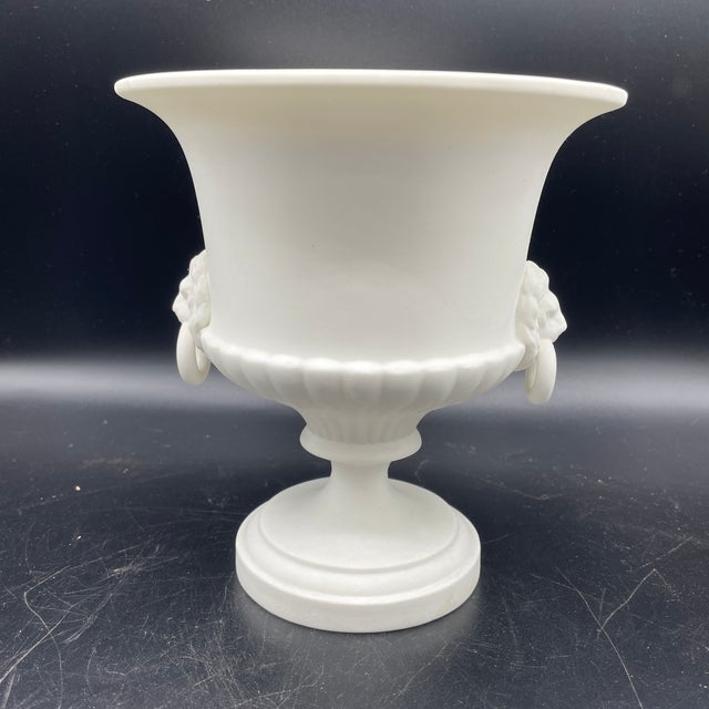 Neo Classical Matte White Blanc De Chine Lion Handled Urn With Flower Frog Royal Worcester For Sale In Philadelphia - Image 6 of 8