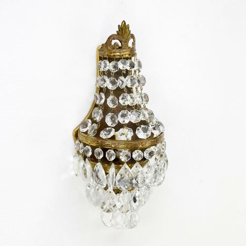 French Empire Style Brass & Crystal Wall Sconces, 1930s, Set of 2 For Sale - Image 6 of 7