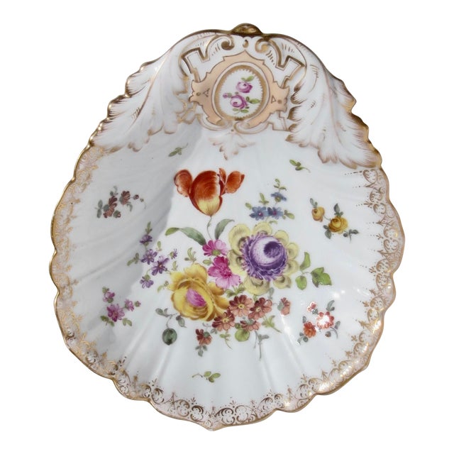 Antique Hand-Paintd Dresden Bowl Circa 19th For Sale