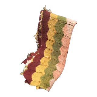Handmade Earth Tone Rainbow-Stripe 70's Afghan For Sale