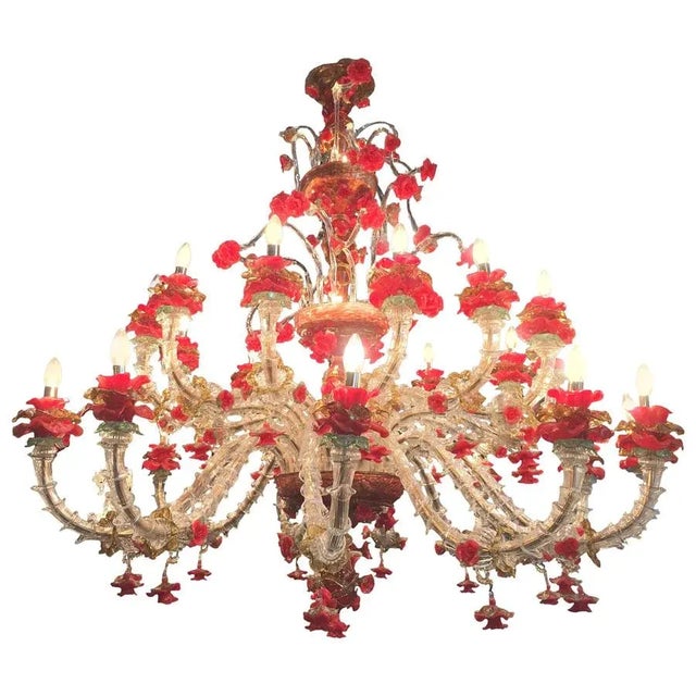Red and Gold Murano Glass Chandelier, 1980s For Sale - Image 14 of 17