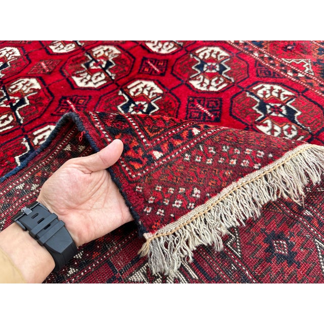 Red Bokhara Hand-Knotted Wool Rug - 5'8" X 3'4" For Sale - Image 9 of 13