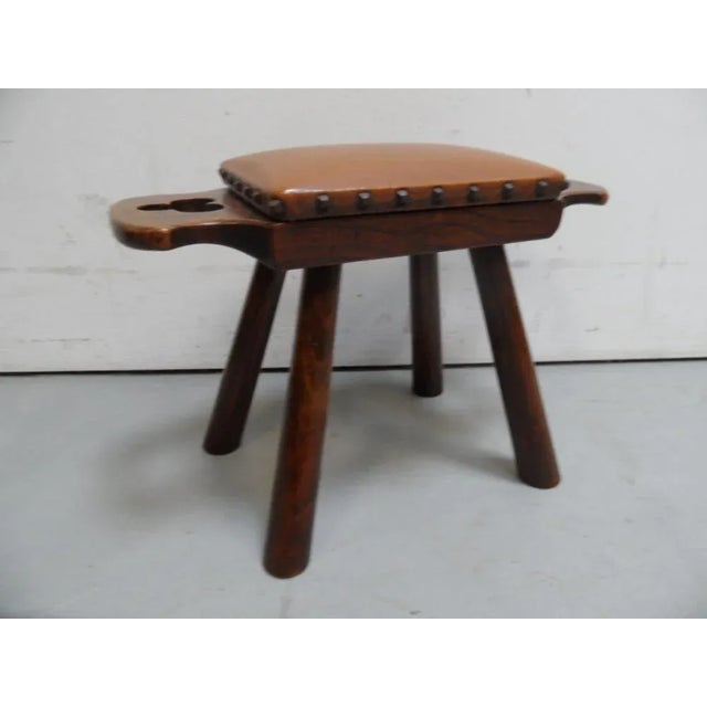 Vintage Oak Milk Stool with Leather Top, 1890s For Sale - Image 4 of 8