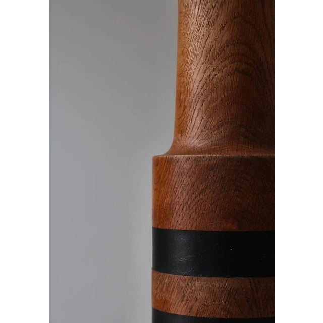 Scandinavian Modern Table Lamp in Oak and Black Leather, Denmark, 1950s For Sale - Image 6 of 10