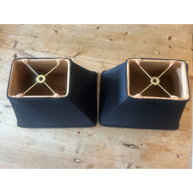 2020s A Pair of Custom Rectangular Black Silk Lampshades For Sale - Image 5 of 8