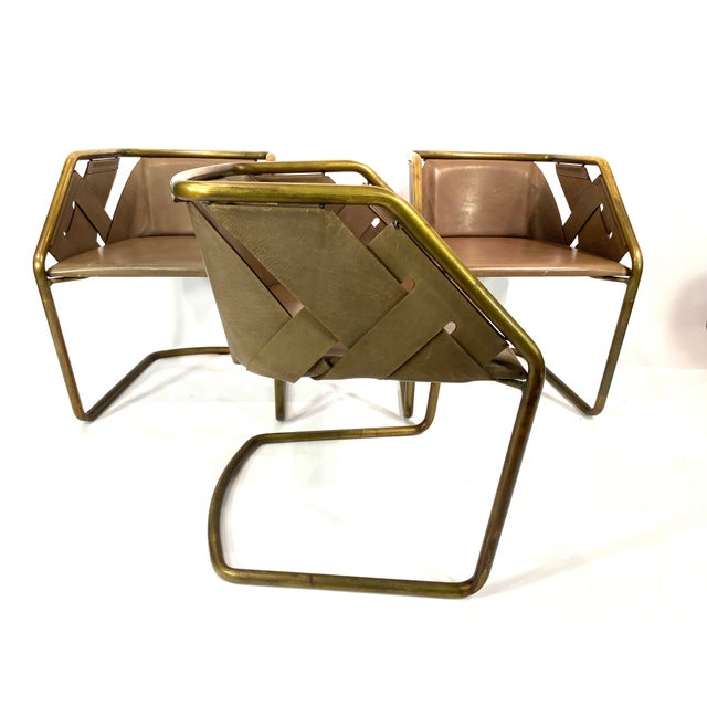 Brass Leather Strip Chair by Massimo Castagna for Henge, 1990s, Set of 3 For Sale - Image 4 of 18