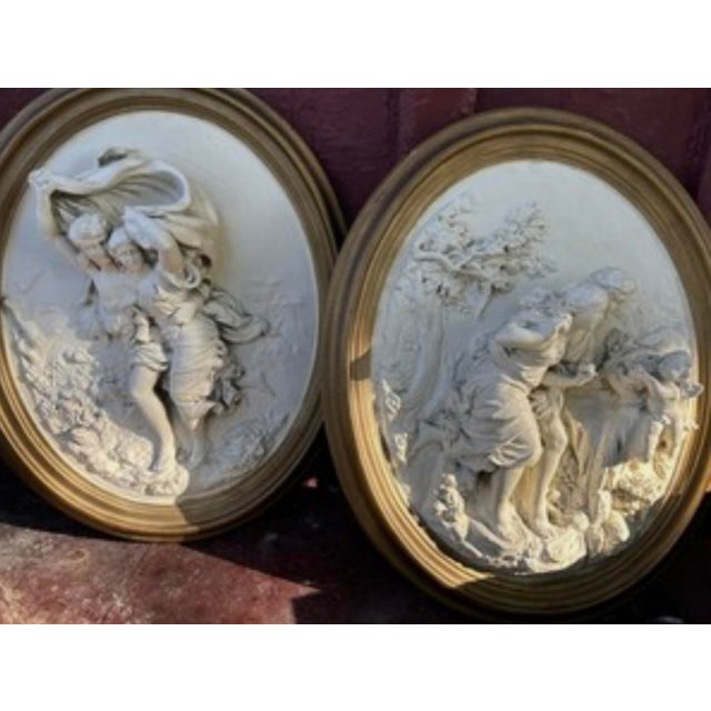 Pair of Vintage & Sculptural, Neoclassical Figural High Relief Wall Plaques – 13” X 16” Each Grandmillennial, Palm Beach Regency, French - See Pics! For Sale In New Orleans - Image 6 of 9