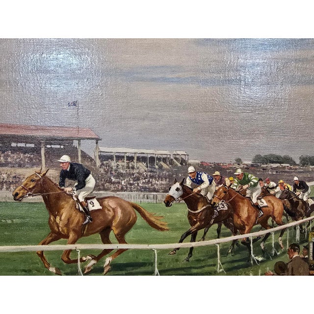 1930s Sanderson Wells- Hyperium 1933 Epson Derby Horse Race Winner -Oil Painting For Sale - Image 5 of 11