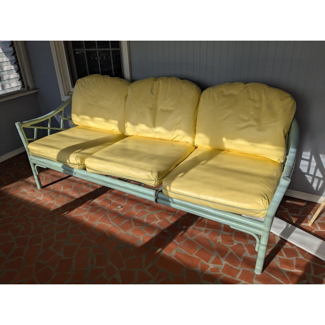Yellow Vintage Mid-Century Faux Bamboo Meadowcraft Patio Furniture Set, 3 Pieces For Sale - Image 8 of 18