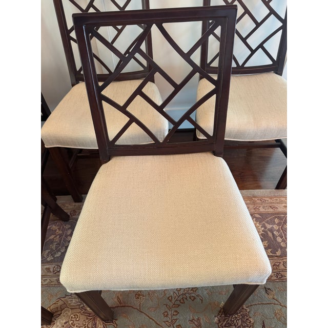 1960s Chinese Chippendale Cockpen Dining Chairs, New Upholstery — Set of 6 For Sale In San Diego - Image 6 of 6