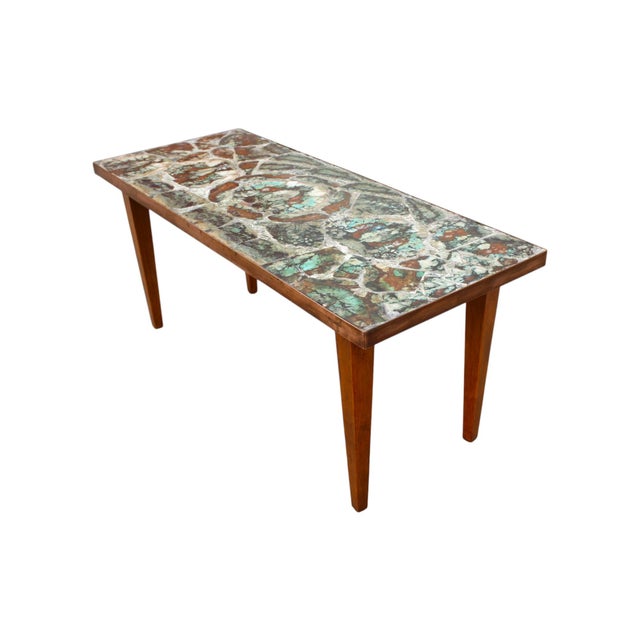 Mid-Century Modern Mosaic Agate Coffee Table – Walnut Frame, Natural Stone Top For Sale - Image 4 of 11