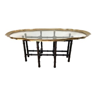 1960s Baker Furniture Glass & Brass on Faux Bamboo Coffee Table For Sale