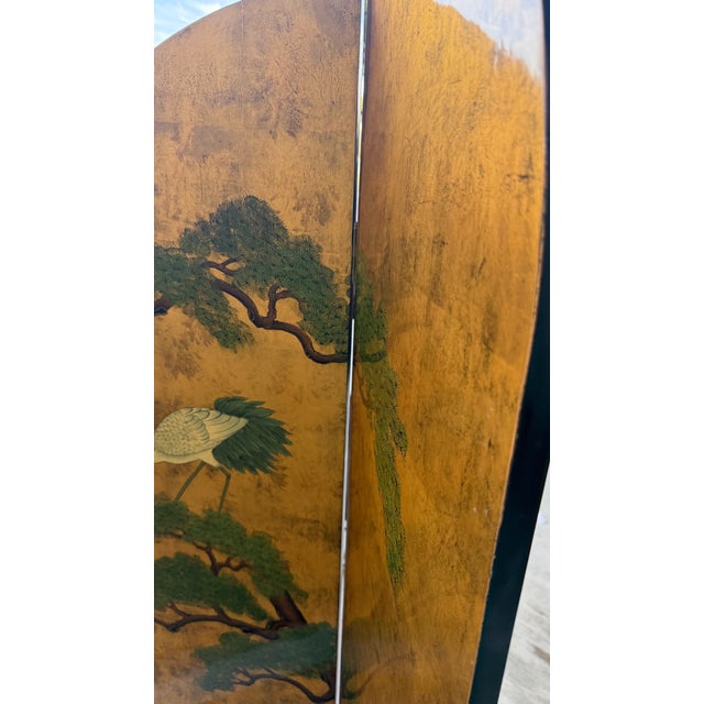 Vintage Chinese Lacquered Four-Panel Folding Screen With Cranes & Pine Trees For Sale - Image 16 of 16